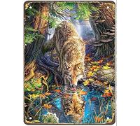 Metal plaque The wolf drinks water in the forest ustic Retro Metal Tin Sign Metal Sign Retro Wall Decor for Home Cafes Office Store Pubs Club Sign Gift 6" x 8"Vintage rusty Inch Inch Plaque Tin Sign