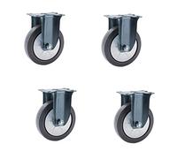 Metal Plate Caster Wheels Set of 4 Rubber Base Trolley Swivel Caster,Safety Dual Locking,No Noise Wheel,Royal Blue Anti-Rust Coating Process,with Top Plate & Bearing Heavy Duty (5in/125mm,Fi