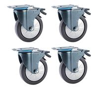 Metal Plate Caster Wheels Set of 4 Rubber Base Trolley Swivel Caster,Safety Dual Locking,No Noise Wheel,Royal Blue Anti-Rust Coating Process,with Top Plate & Bearing Heavy Duty (5in/125mm,Br