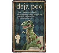 Metal Plate Tin Sign Retro Restroom Deja Poo Dinosaur Vintage Style Metal Wall Plaque Wall Decoration Metal Sign 14x20cm