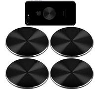Metal Plates Replacement Set 4 Pack for Magnetic Car Mount. Kit of 4 Black Round Discs Without Holes for Case Back, Phone Magnets. Strong 3M Adhesive Backing Circular Cell Phone Holder Stickers.