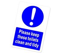 METAL Please Keep these Toilets Clean and Tidy Sign WITH IMAGE Aluminium Tin WHITE Warning Door Notice Office Shop School Cafe Restaurant Pub Business Hotel Premises Health Safety SMALL MS21