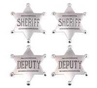 Metal Police Cosplay Badge Pin Brooch, Cowboy Sheriff Deputy Cop Badges for Role Play Props Party Decor Gift for Cosplayers, 1 Count (Pack of 4), Metal, no gemstone