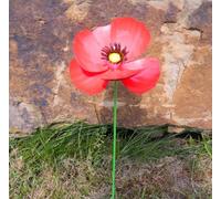 Handcrafted Single Red Metal Poppy Flower Garden Ornament, 45cm Tall - Outdoor Garden Decorations for Borders, Pots, Flower Beds & Memorials - Unique, Fairly Traded Garden Décor - One Flower