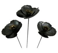 Metal Poppy Flower Ornament On 100Cm Stick - Set Of 3 Silver