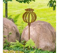 Metal Poppy Seed Head Garden Stake - 11.81" Weather-Resistant Outdoor Decor, Intricate Design - Perfect for Father's Day, 4th of July, Yard Art, Fence & Terrace Decorations