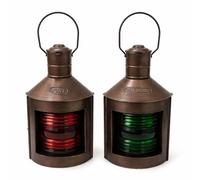 Metal Port & Starboard Lanterns Set of 2 Ship Oil Lamps Nautical Light Ship Lanterns, with Red and Green Fresnel Lenses, Antique Copper Finish Maritime Navigation Lights for Coastal