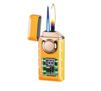 Metal portable double flame lighter, intelligent voice-activated induction lighter, four ignition modes, visual air window, windproof, suitable for camping and travel(Orange)