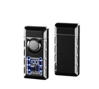 Metal portable double flame lighter, intelligent voice-activated induction lighter, four ignition modes, visual air window, windproof, suitable for camping and travel(Black a)