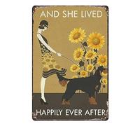 Metal Poster, Aesthetic Wall Bathroom Decor, Gordon Setter And She Lived Happily Ever After, Signs Metal Plaque For Bathroom Man Cave Home, 20X30Cm