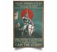 Metal Poster Novelty Wall Art Decor Funny Wall Metal Sign For Restaurant Bar Pub Garage 20X30Cm Knight Templar The Devil Whispered In My Ear I Am The Storm