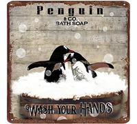 Metal Poster Plaque Penguin Bath Soap Metal Tin Sign Wash Your Hands BarTavernPubClub Man Cave Wall Decor 12x12 Inch