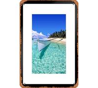 Metal Poster Retro Tin Sign Boat and Beach on Dako Island Philippines Photo Photograph Sunset Palm Landscape Pictures Ocean Scenic Scenery Tropical Nature Photography Paradise Scenes Art Wall Decor