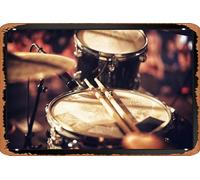 Metal Poster Retro Tin Sign Drum Set Cymbal Music Instrument Band Photo Poster Beats Waiting to Happen Sticks On Drum Stage Photograph Art Wall Decor 8x12 INCH