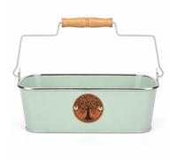Metal Potting Tray with Handle Tree of Life Gardening Tray 30cm Seed Tray Planter Soil Mixing Tray Indoor Outdoor Garden Planting Tray Blue Green Grey Deep Garden Work Tray (Sage Green)