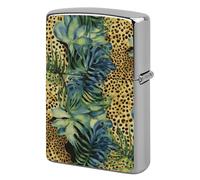 Metal Print Animal Leopard Print Jungle Lighter Case Windproof Flip Top Lighter Sleeve Double Sided Vintage Cool Cigarette Pouch Holder Reusable Pocket Protective Cover Men Gifts for Boyfriend Husband