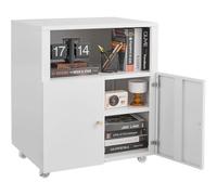 Metal Printer Stand Wheel Storage Cabinet 2 Door Open Shelf White