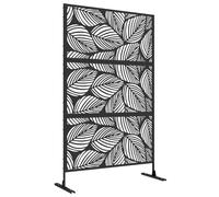 Metal Privacy Screen Panel Black Steel 122x45x198cm Leaf Design Trellis 3-Panel+