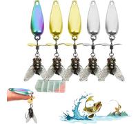 Metal Propeller Fishing Lure for Catching Fish 3D Fishing Lures, Fly Spinning Propeller Metal Sequins Soft Bait with Propellerspinner,Generates Vortex Waves and Flashes like Real Prey (Mix-5pc, M)