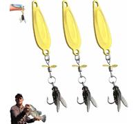 Metal Propeller Fishing Lure for Catching Fish,Sequin Lure Fly Hook,Bionic Fly Fishing Bai,3D Bionic Swimming Bait,Fly Spinning Propeller Sequin Soft Bait with Floating Rotating Tail (Gold*3, M)