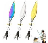 Metal Propeller Fishing Lure, Spinning Fly-Shaped Soft Bait with Realistic 3D Bionic Body, Sequin Spinner Propeller Hook, High-Vibration Fish Catching Bait (Mixed*3, L)