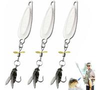 Metal Propeller Fishing Lure, Spinning Fly-Shaped Soft Bait with Realistic 3D Bionic Body, Sequin Spinner Propeller Hook, High-Vibration Fish Catching Bait (Silver*3, S)