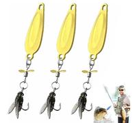Metal Propeller Fishing Lure, Spinning Fly-Shaped Soft Bait with Realistic 3D Bionic Body, Sequin Spinner Propeller Hook, High-Vibration Fish Catching Bait (Gold*3, L)