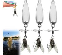 Metal Propeller Fishing Lures, 3pcs Sequin Lure Fly Hook, Metal Spoon Lure Set, 3D Flies Fly Fishing Lures for All Kinds of Fish (Silver*3, 5.5g)