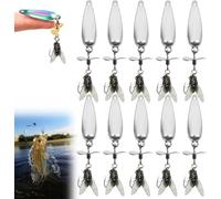 Metal Propeller Fishing Lures, 3pcs Sequin Lure Fly Hook, Metal Spoon Lure Set, 3D Flies Fly Fishing Lures for All Kinds of Fish (Silver*10, 5.5g)