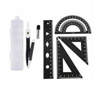 Metal Protractor and Compass Set, Compass & Triangle Ruler Set | 5-Piece Aluminium Maths Set for Students, Architects & Engineers