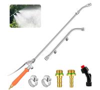 Metal Pump Sprayer Wand with 3 Types of Nozzles, Fan Nozzle Replacement Sprayer Wand, Stainless Steel Sprayer Wand Replacement with 1/4" & 3/8" Brass Barb and 2 Hose Clamps (Metal Handle)