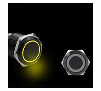 Metal push-button switch 12/16/19/22mm Black shell Push Button Switch Metal Waterproof Latching Momentary LED Light Car Engine Power Blue Red(Yellow Ring,NEMA 23_SELF LOCKING_110-220V(220V))