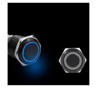 Metal push-button switch 12/16/19/22mm Black shell Push Button Switch Metal Waterproof Latching Momentary LED Light Car Engine Power Blue Red(Blue Ring,NEMA 23_SELF LOCKING_110-220V(220V))
