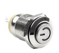 Metal Push Button Switch 12mm Flat Head Waterproof Power Button with LED Light for 12V-24V Industrial Equipment, Red/Yellow/Blue/Green/White
