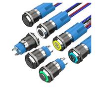 Metal Push Button Switch 12MM LED Light Momentary 12V 220V Self-locking Latching Waterproof On/Off PC Power Switch Button(Flat Head No LED,BLUE_MOMENTARY SELF-RESET_220VAC)