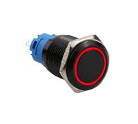 Metal Push Button Switch 22mm 12-24V Momentary ON Off with Illuminated for Ring, IP66 & IK09 Protection for Outdoor Marine Automotive Applications (Red)