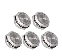 Metal Push Button Switch, 5pcs Momentary Push Button Switch 19mm Auto Reset Waterproof Pushbutton Switch with LED, Pushbutton Switches (DC12~24V White)
