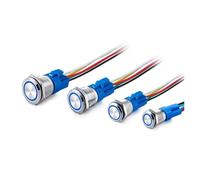 Metal push-button switch Metal Switch Button Push With Wire Waterproof on off 12mm 16mm 19mm 22mm Momentary/Latching Led Light Start Stop 5V 12V 24V 220V(BLUE RING LED,12MM WITH WIRE_LOCKING_3-6V)