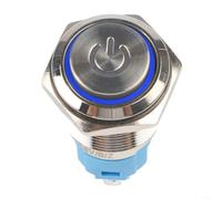 Metal Push Button Switch with Power Symbol LED Light, 16mm Aperture, 36V Voltage Rating, Self Latching Design, IP66 Waterproof for Harsh Conditions (blue)