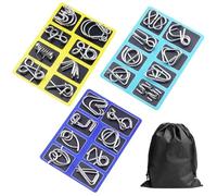 Metal Puzzle Solving Brain Teaser for Adults, 8/16/24/32 Pack Iron Links Unlock Interlock Game with Pouch, Physics IQ Logic Mind Toy for Party Challenge (24 Pack-a)