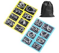 Metal Puzzle Solving Brain Teaser for Adults, 8/16/24/32 Pack Iron Links Unlock Interlock Game with Pouch, Physics IQ Logic Mind Toy for Party Challenge (16 Pack-a)