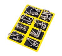Metal Puzzles for Adults,8Pcs/Set Metal Puzzle Ring Brain Teaser 3D Wire Puzzle Game Kids Mind Logic IQ Test Educational Unlock Interlock Toy Toddlers Boys Girls Gift Yellow