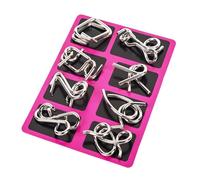 Metal Puzzles for Adults,8Pcs/Set Metal Puzzle Ring Brain Teaser 3D Wire Puzzle Game Kids Mind Logic IQ Test Educational Unlock Interlock Toy Toddlers Boys Girls Gift Rose Red
