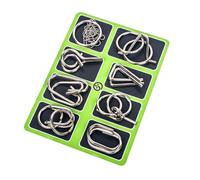 Metal Puzzles for Adults,8Pcs/Set Metal Puzzle Ring Brain Teaser 3D Wire Puzzle Game Kids Mind Logic IQ Test Educational Unlock Interlock Toy Toddlers Boys Girls Gift Grass Green