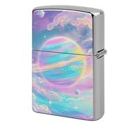 Metal Rainbow Colored Galaxy Lighter Case Windproof Flip Top Lighter Sleeve Double Sided Vintage Cool Cigarette Pouch Holder Reusable Pocket Protective Cover Men Gifts for Boyfriend Husband