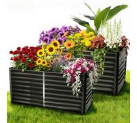 Metal Raised Beds 2 Packs, Outdoor Planter Box with Galvanised Steel Frame for Garden Vegetables, Black 160 * 80 * 77cm Bottomless Garden Planter Box Kit, Galvanised Raised Planters Outdoor