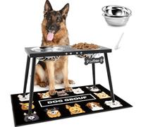 Metal Raised Dog Bowl Stand for Extra Large & Large, Dogs Food & Water Bowls 15" Tall,with Sprill Proof Mat, Raised Stand (70OZ-Stainless Steel Dog Bowls, Mat-20x31)