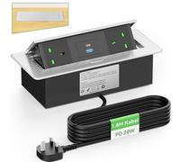 Metal Recessed Power Strip with USB C PD20W, Desk Recessed Power Socket 2 outlet, Recessed Pop Up Power Socket for Desktop Worktop Conference, 1.8M Cable, 3250W/13A
