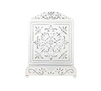 Metal Recipe Book Stand - White Ornate Cookbook Holder with Floral Design - Distressed Vintage-Style Decorative Easel for Kitchen, Farmhouse Decor, Counter Display - Great Gift for Moms & Cooks