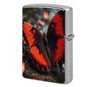 Metal Red Butterfly Lighter Case Windproof Flip Top Lighter Sleeve Double Sided Vintage Cool Cigarette Pouch Holder Reusable Pocket Protective Cover Men Gifts for Boyfriend Husband